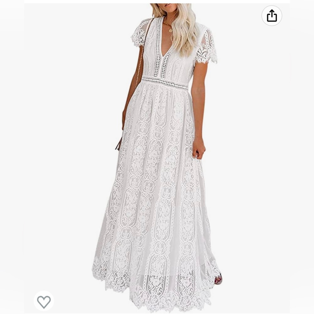 Women’s V-neck lace floor length white dress
